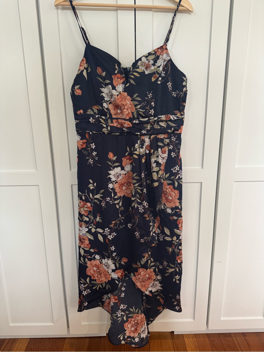 Lulus My Favorite Day Navy Blue Floral Print Tulip Skirt Midi Dress